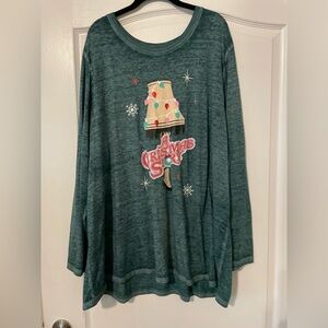 Lane Bryant Green Christmas Story Long Sleeve Tee